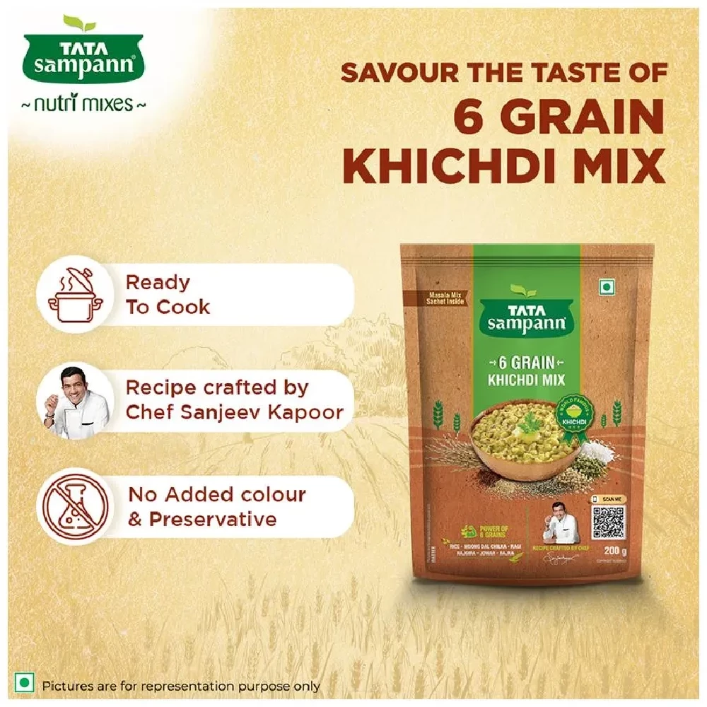 Tata Sampann 6 Grain Khichdi Mix - Instant Ready To Cook, Rich In Fibre & Protein, 200 g-9.webp